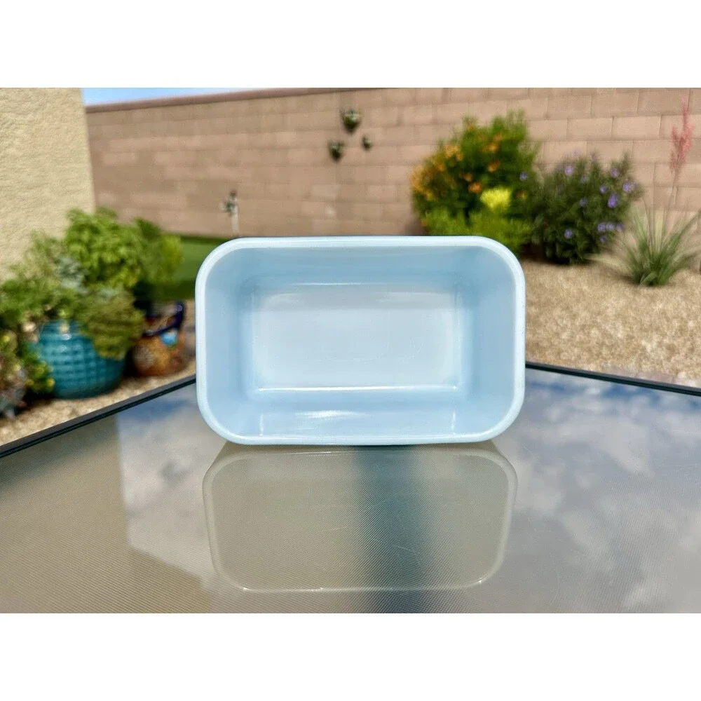 Vintage PYREX 502-B Refrigerator Dish Turquoise Blue NO Lid Fridgie Milk Glass